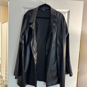 PrettyLittleThing Black Leather Jacket Relaxed Open-Front Design